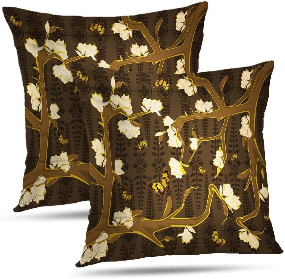 WAYATO Set of 2 Pillow Case Cotton Polyester Blend Throw Pillow Covers William Morris Tree Life Floral Vintage Art Bed Home Decor Cushion Cover 18 x 18 Inch