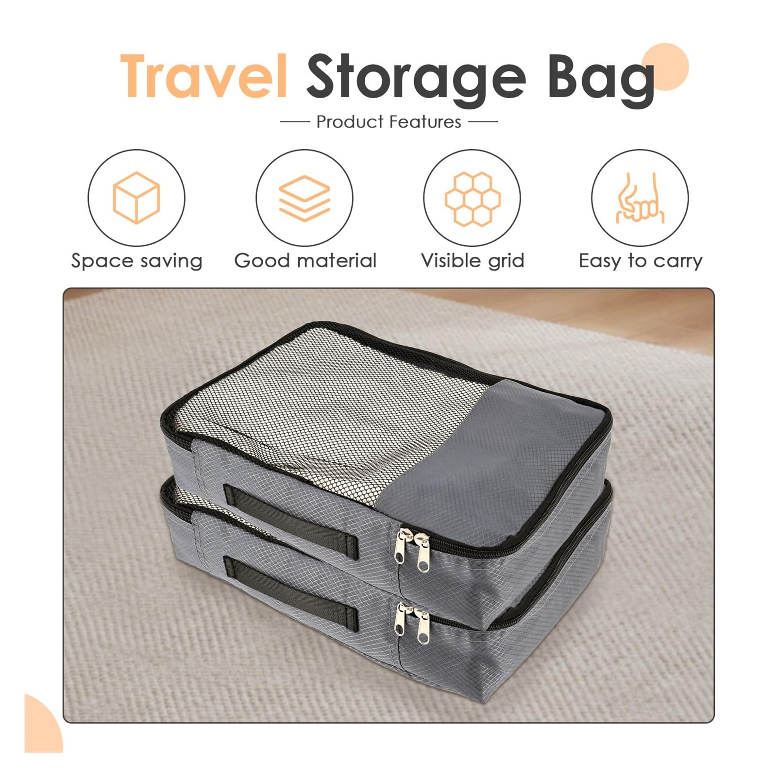 Organizador de equipaje con bolsas de almacenamiento de viaje de 4 piezas | Bolsas de embalaje de tela Oxford con tapa de malla y cremallera for viajar