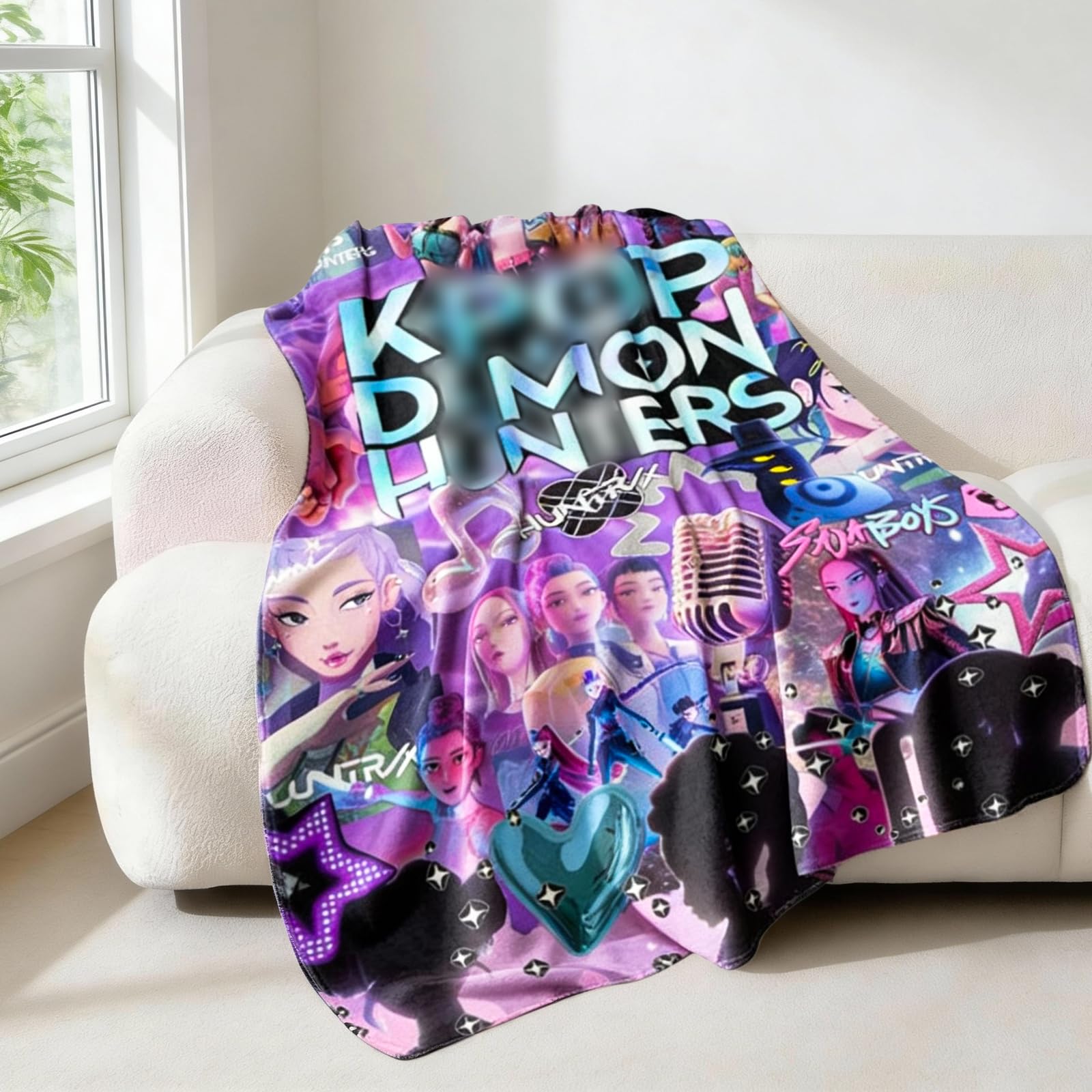 Flannel Blanket for Bed – Sofa Blanket 150 x 130 cm, Winter Bed Throw, Ultra Warm and Very Very Soft, Anime Style Design, the Ideal Choice for Winter and Christmas (Purple B)