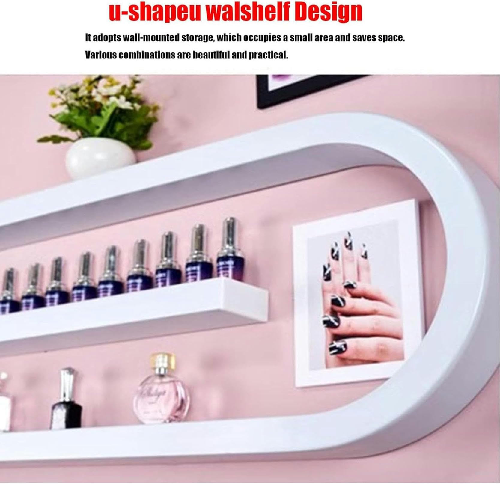 Portaoggetti a Forma di U per Oli Essenziali e profumi, Organizer da Parete per smalti, Organizer Multifunzionale per saloni di Bellezza e Centri estetici, Porta smalti (Bianco, 8)