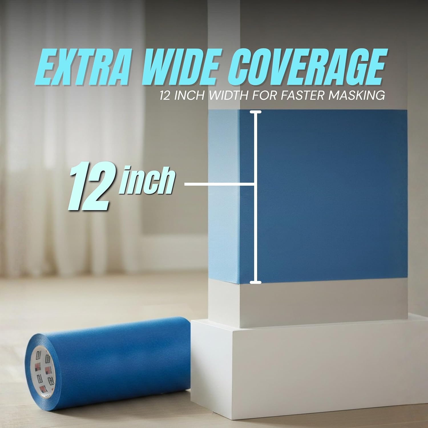 Wide Blue Painters Tape, 12 inch x 60 Yards, 3D Printing Tape, Easy Clean Removal up to 21 Days, Masking Tape