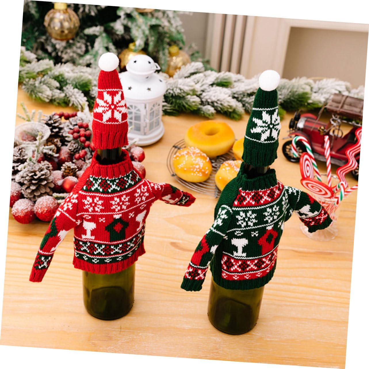 Christmas Wine Bottle Knit Cover Xmas Decorative Polyester Set