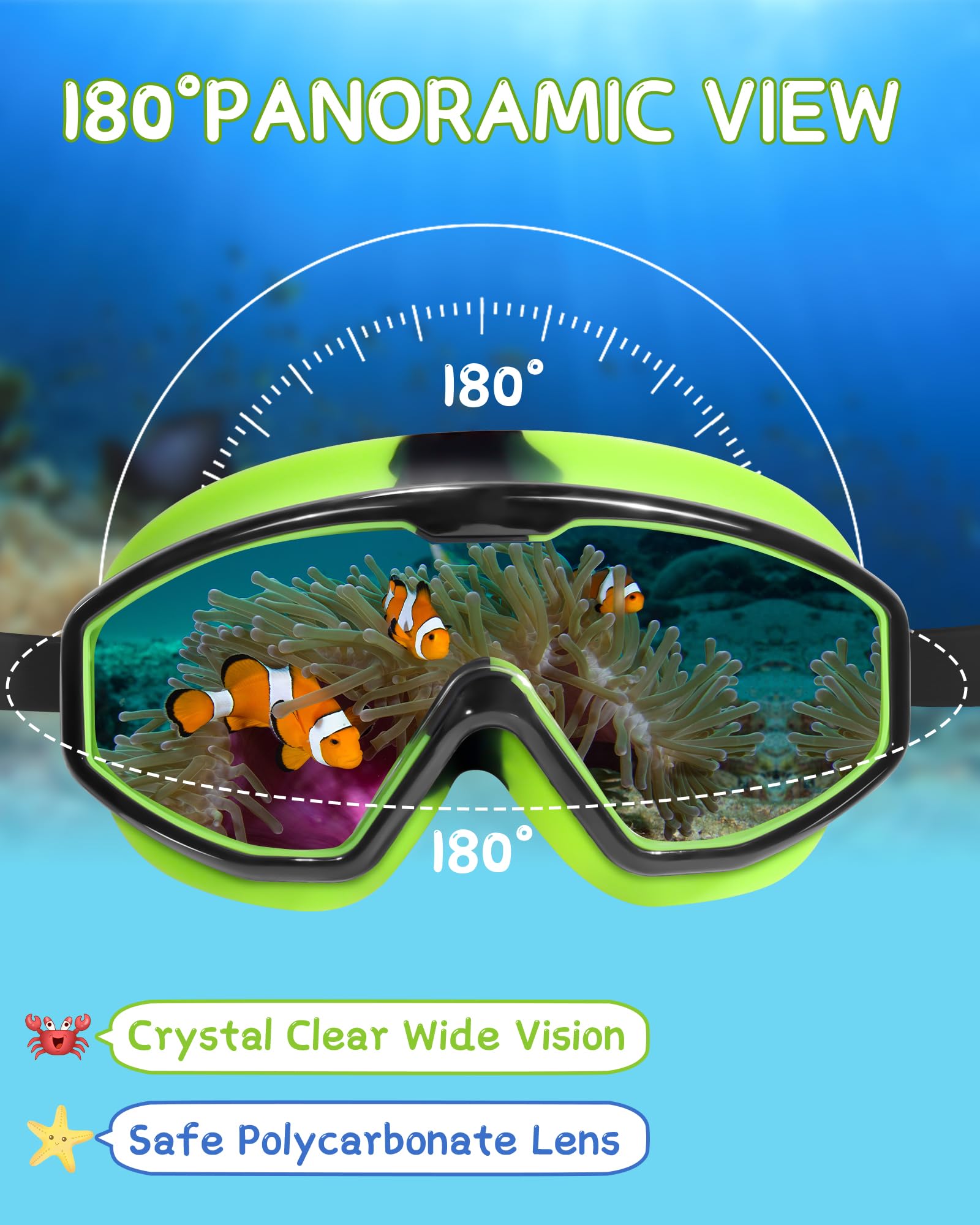 Water Space Occhialini Nuoto per Bambini 3-15, Vista Panoramica Anti Nebbia Nessuna Perdita Occhiali per Piscina e Spiaggia