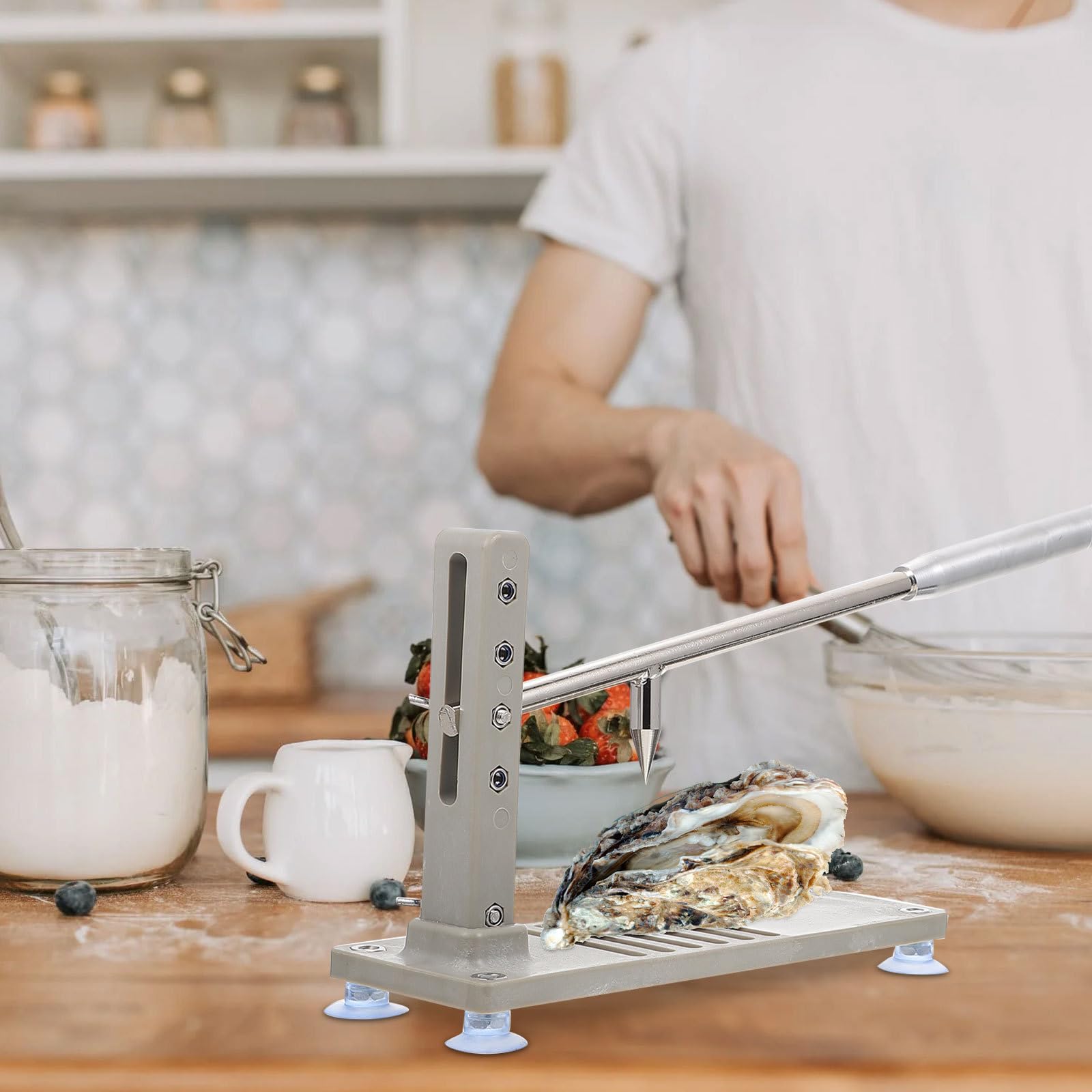 Mikikit Abridor de Ostras Ajustable Cuatro Velocidades, Mango Ergonómico de Hierro y PP, Adecuado para Familias y Utensilios de Cocina para Mariscos