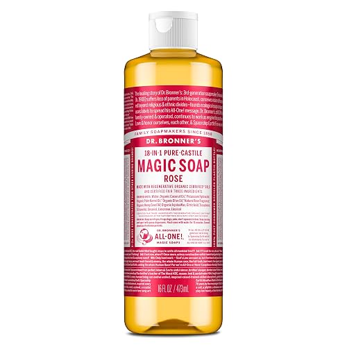 Dr. Bronner's Rose Pure-Castile Liquid Soap, Body Wash, 16 oz | 18-in-1 Uses: Body Wash & Hand Soap, Shampoo, Face, Laundry, Floors, Car, Pets & More, Fair Trade & Organic Oils, Travel Size - 16 Fl Oz (Pack of 1)