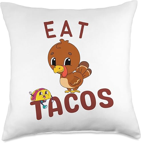 Eat Tacos Thanksgiving Mexican Food Men Women Kids Turkey Throw Pillow, 18x18, Multicolor
