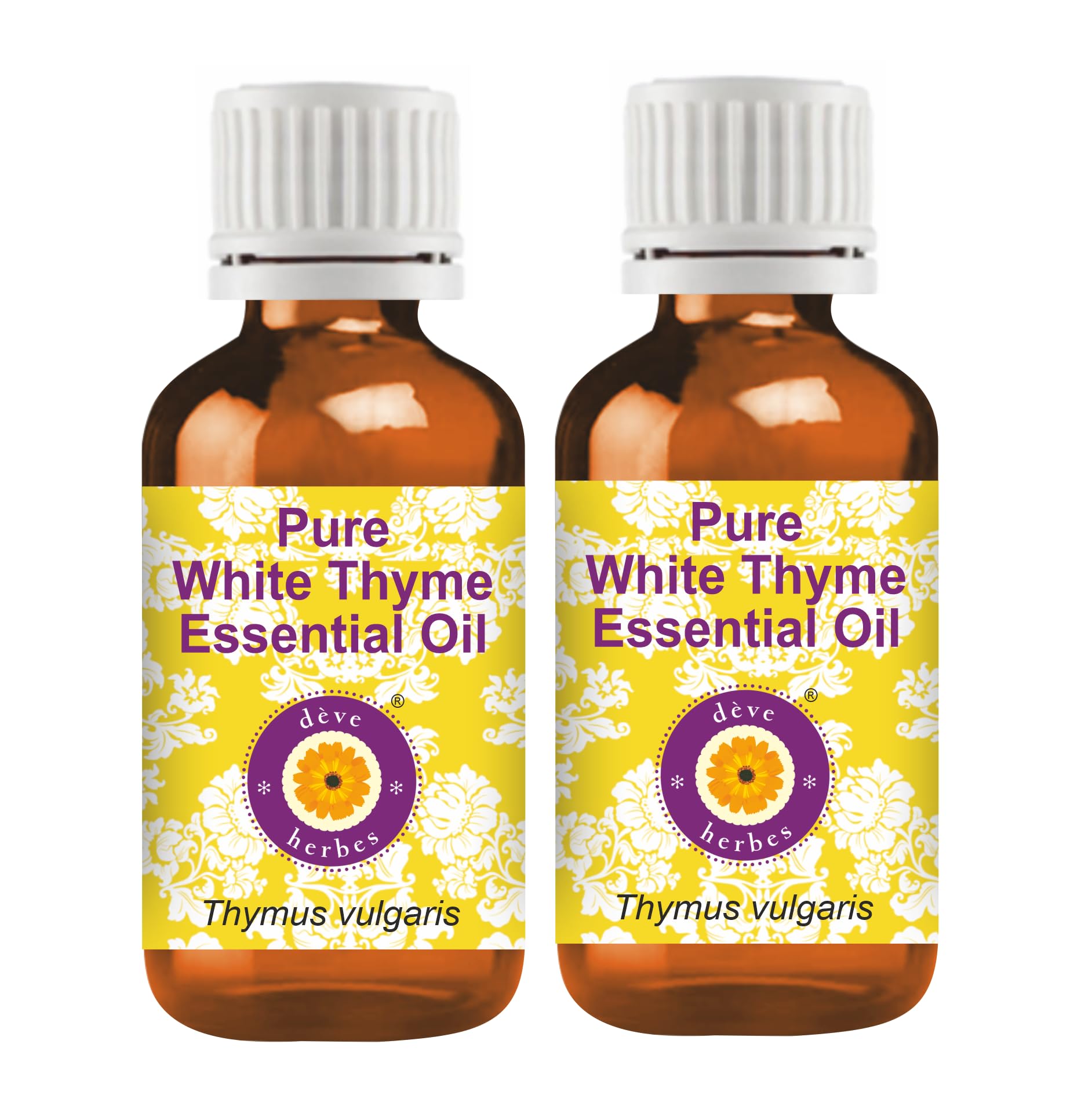dève herbes Pure White Thyme Essential Oil (Thymus vulgaris) Natural Therapeutic Grade Steam Distilled (Pack of Two) 100mlx2 (6.76 oz)