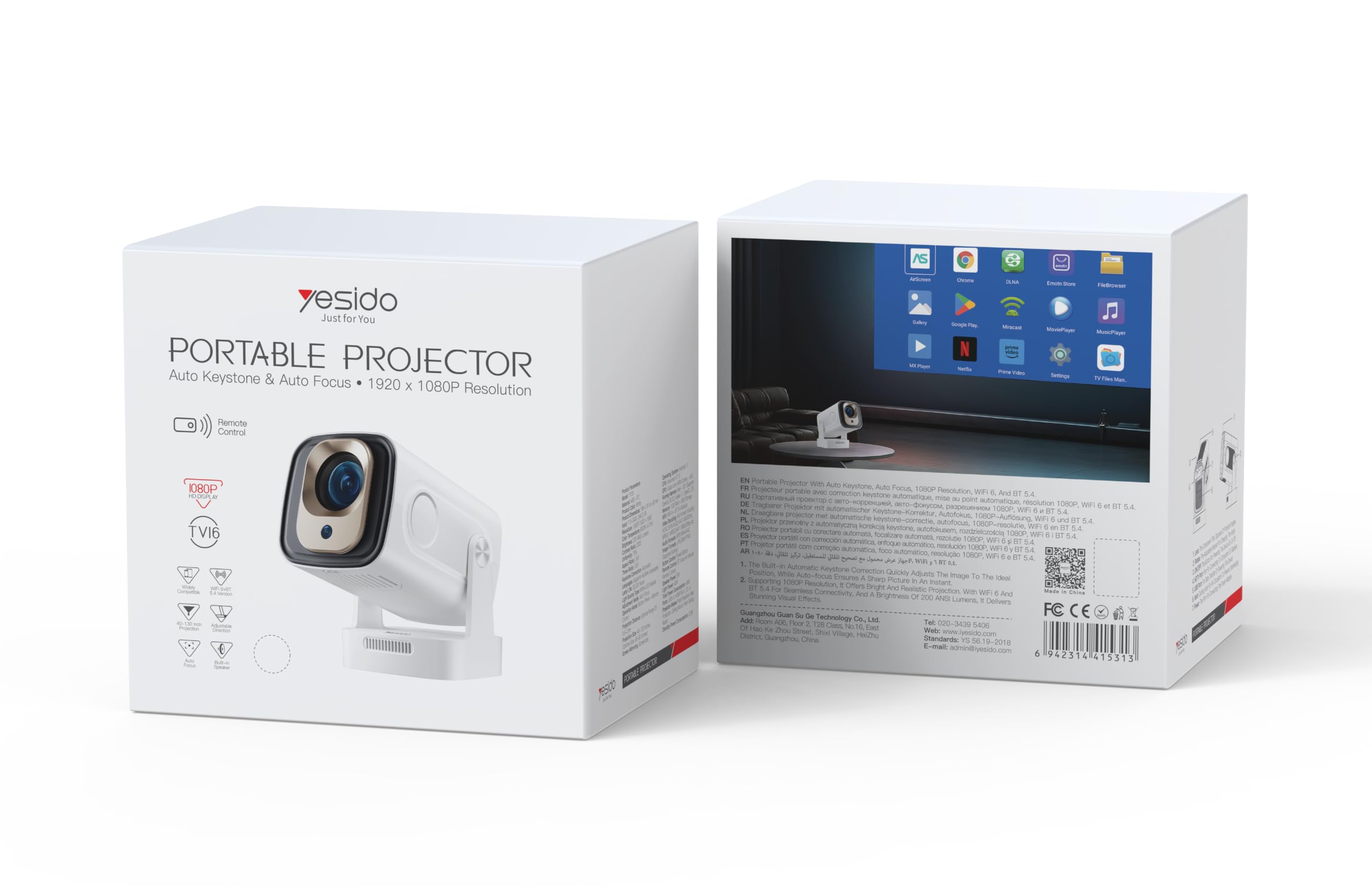 Vidéoprojecteur TV16 Mini Projecteur Portable 1080P Android 11 WiFi 6