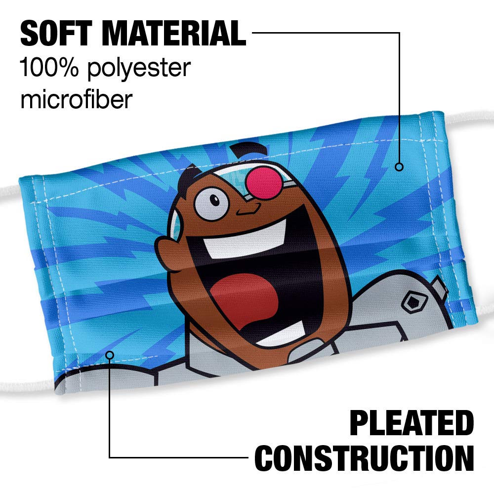 Popfunk Teen Titans Go! Cyborg Character Pattern 1-Ply Reusable Face Mask Covering with Adjustable Nose Wire, Unisex