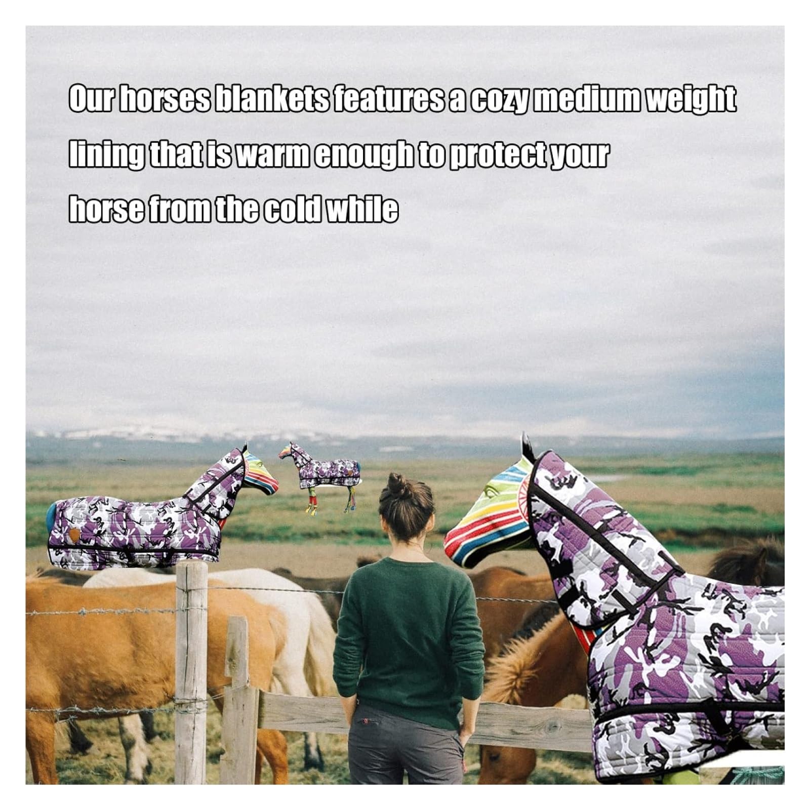 Manta de invierno ligera y transpirable Manta con cuello combinado impermeable camuflaje invierno caballo manta con cuello desmontable térmico cómodo mini caballo manta duradera(XXXS)