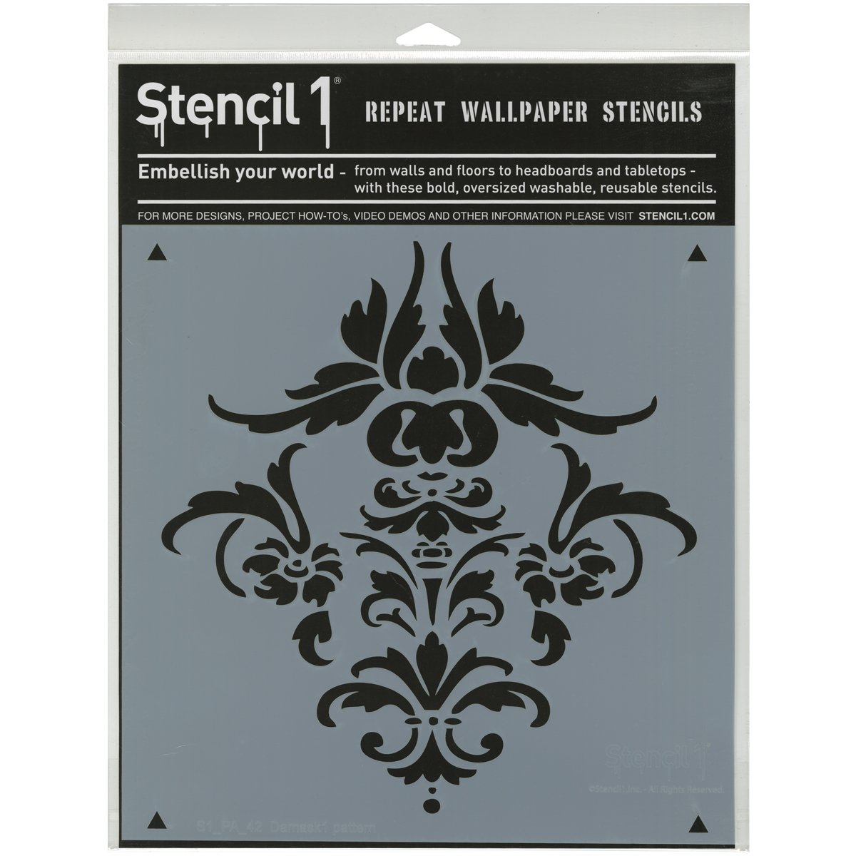 Stencil1 Damask Repeat Wallpaper Pattern Stencil - Reusable Stencils for Painting Walls, Fabric, Furniture, Crafts, Decor - Allover Wallpaper Effects - 11" x 11”