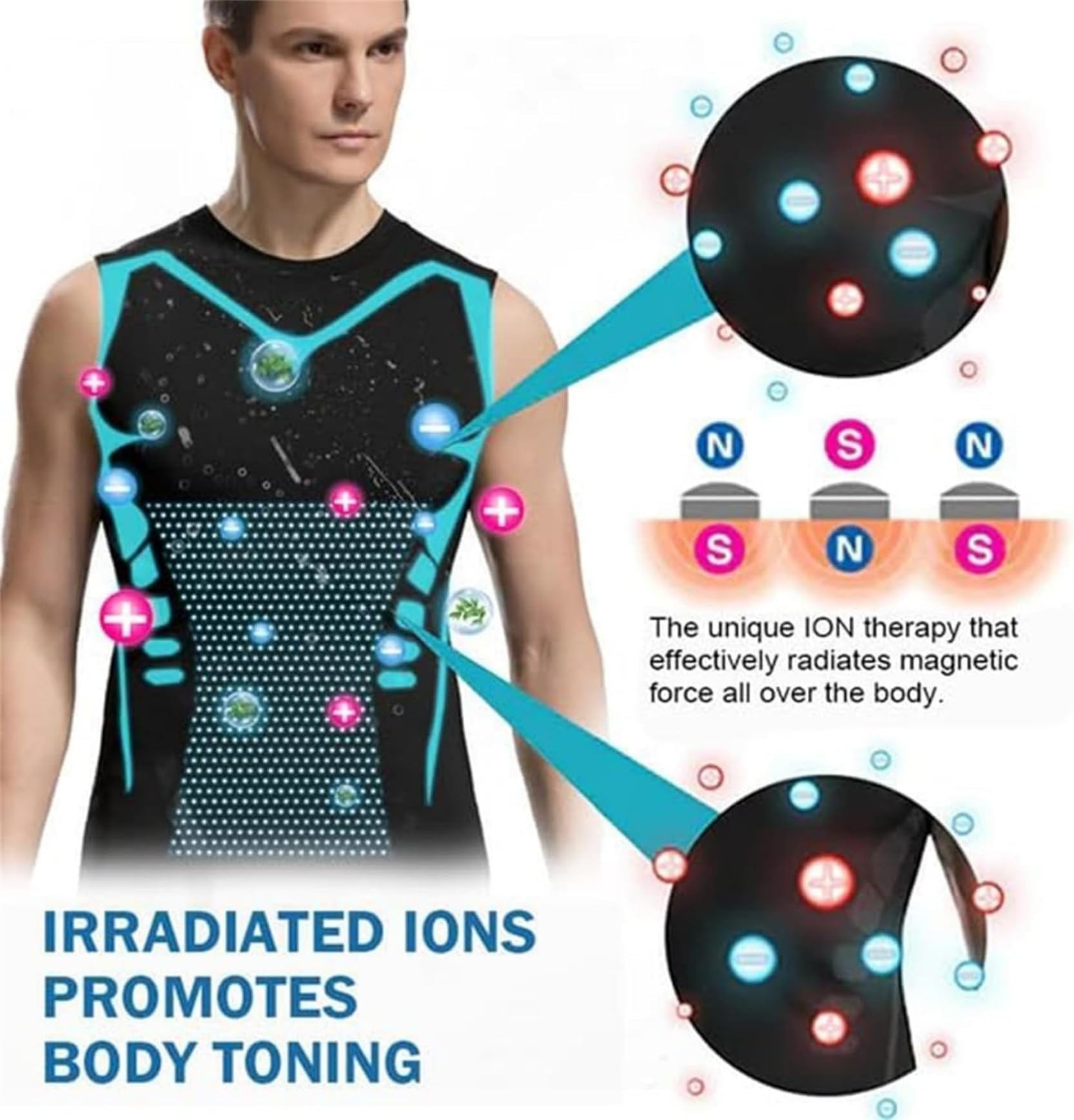 Ironfit - Camiseta de compresión para hombre, adelgazante, para entrenamiento, moldeadora iónica, sin mangas, control de abdomen, chaleco moldeador de cuerpo para gimnasio