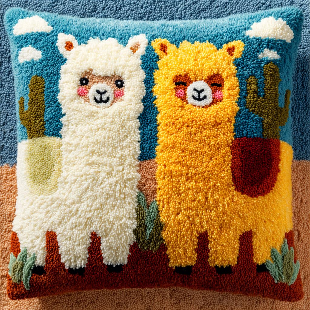 AMBATTERY Latch Hook Kits for Adults, Animal Alpaca DIY Latch Hook kit Cushion Throw Pillow Embroidery Craft for Beginner,43X43cm