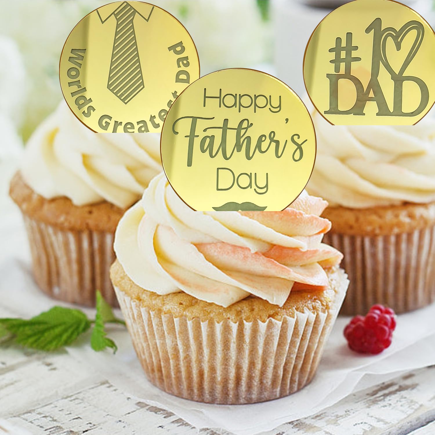 Happy Father's Day Mirror Acrylic Cake Topper - Round Black Design For Dad’s Birthday Or Celebration - View #4