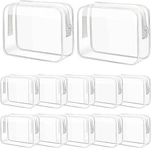 12 Pieces Clear Makeup Bags, TSA Approved Waterproof Toiletry Bags with Zipper Pouches, Travel Cosmetic Bag for Women &amp; Men, Plastic Organizer for Traveling Bathroom Essentials