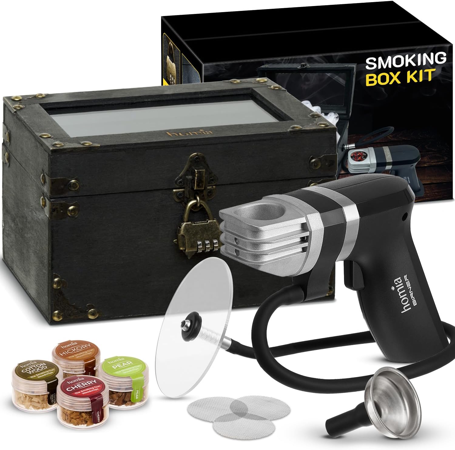homia Smoking Gun Wood Smoke Infuser Birner PRO - 12 PCS Kit, Black