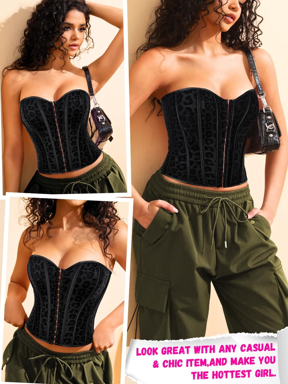 ChiaoLezhee Sexy Strapless Corset For Women, Lace Up Backless Crop Tube, Going Out Bandeau Top