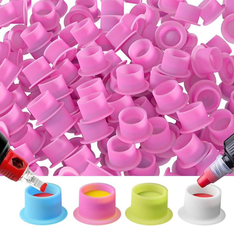 OZER Copos descartáveis de silicone rosa para pigmento de tatuagem, pacote com 200 unidades
