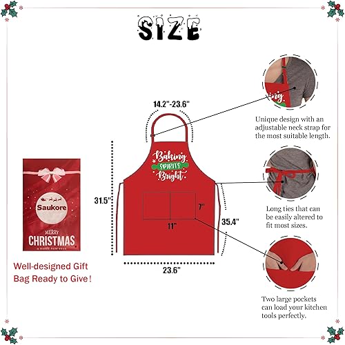 Miniatura 10 de Divertidos delantales de Navidad para mujeres y hombres, delantales de cocina ajustables con 2 bolsillos, bonito delantal de Acción de Gracias,