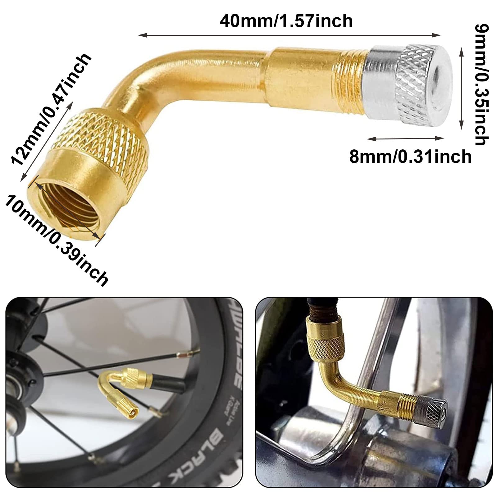 Prothèse De Valve De Pneu - Lot De 3 - 15/18/21 Cm - Laiton Et Caoutchouc - Pour Voiture, Moto, Camion