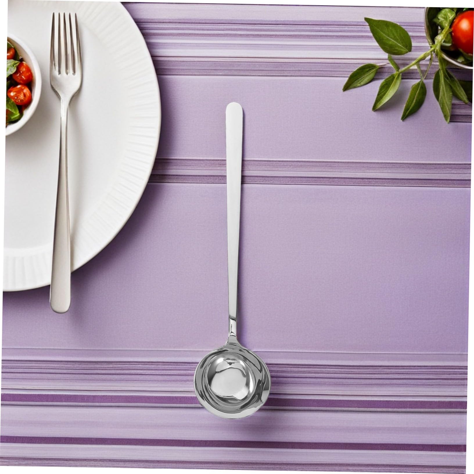 ABOOFAN 8 Piezas Mango largo con cuchara redonda de oblicuo con cuchara cucharones de acero inoxidable para cocinar cucharones para servir cucharón acero inoxidable 316 Plata
