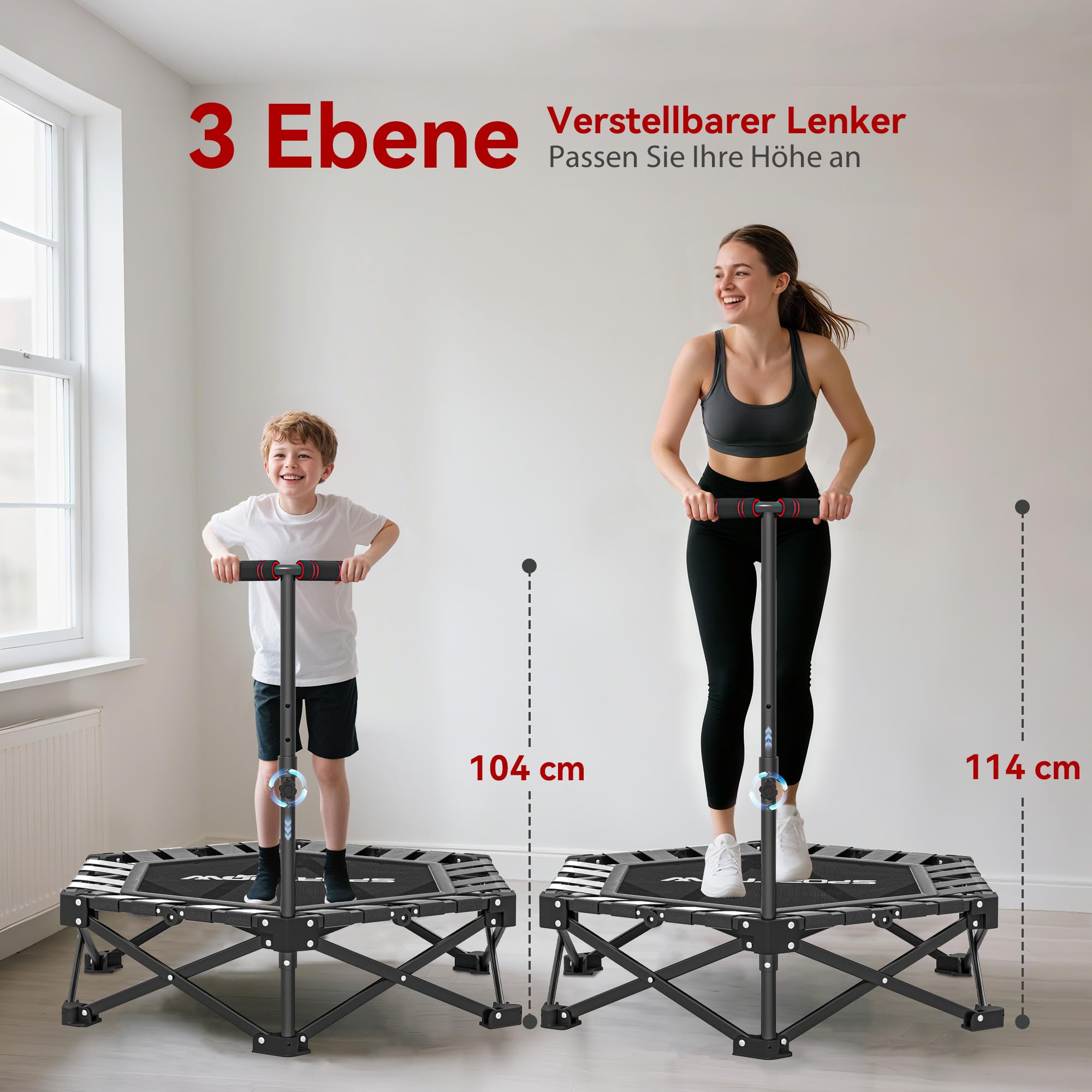 SPORTNOW Trampolino fitness pieghevole, Ø 104 cm, mini trampolino con meccanismo di piegatura rapida, 3 posizioni, regolabile in altezza, borsa di trasporto, trampolino, 120 kg, per interni ed esterni