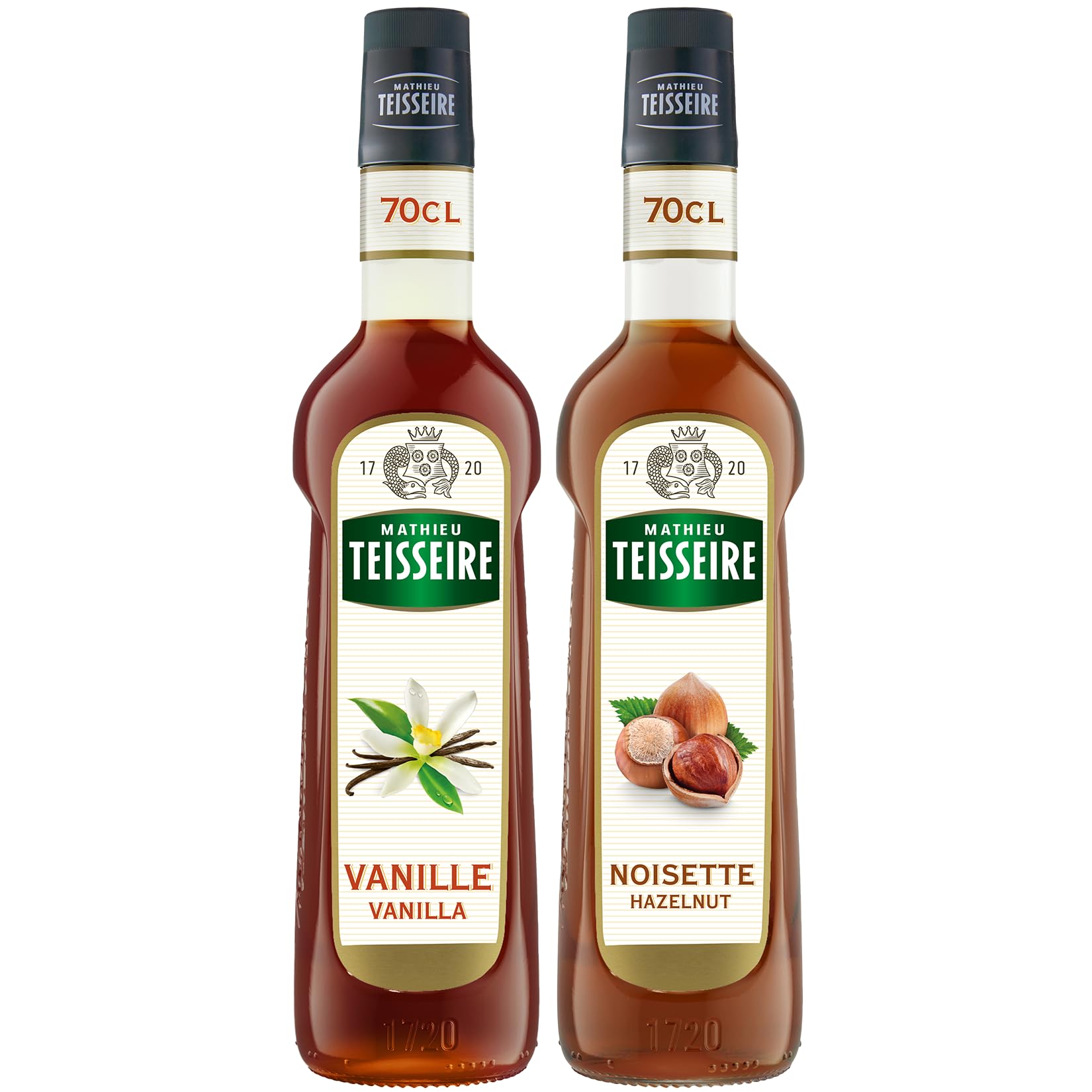 Mathieu Teisseire - Assortiment de Sirop de Noisette et de Sirop de Vanille pour boissons chaudes et froides, cafés, chocolats 2x70cl