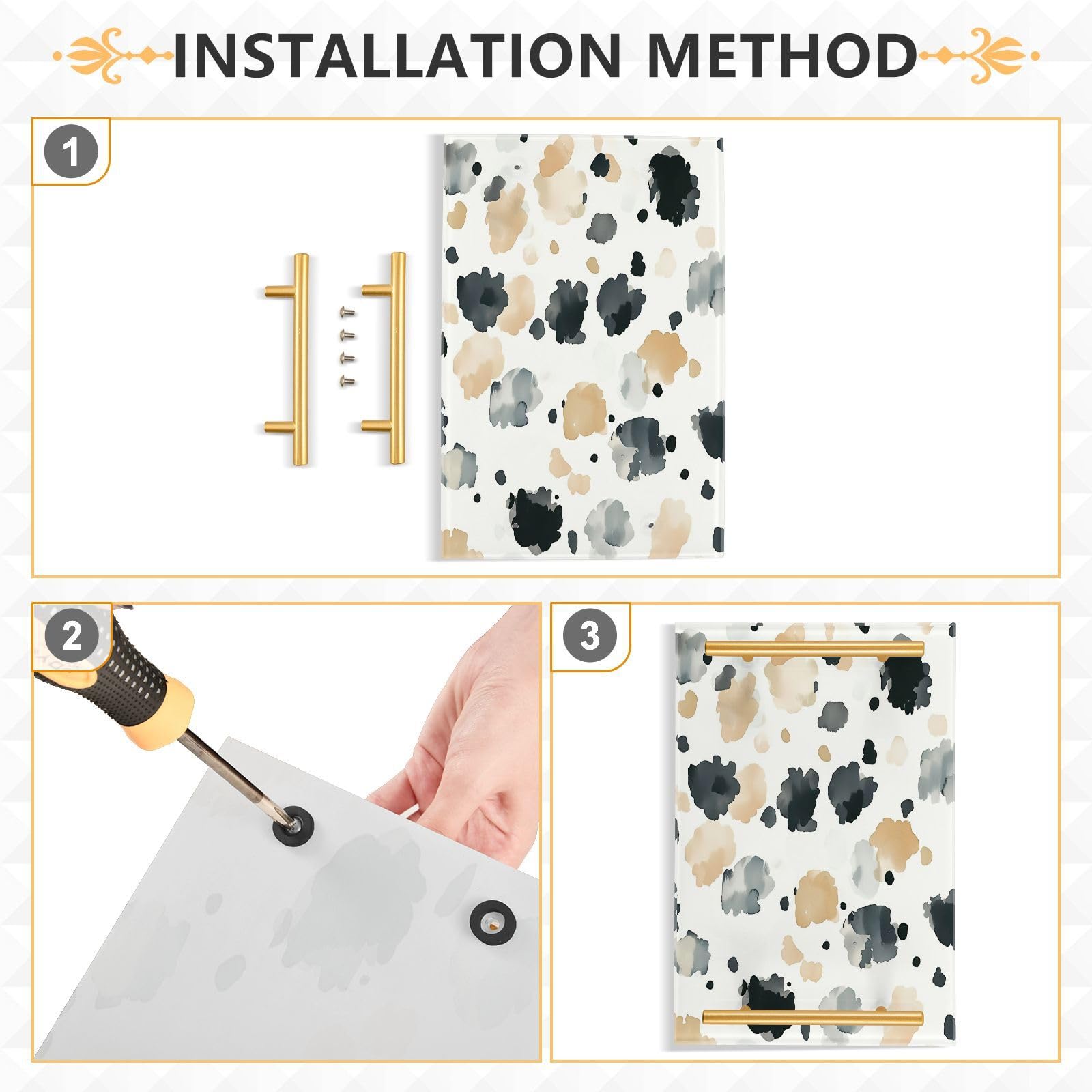 GUIJI Watercolor Spots Acrylic Tray, Perfume Cosmetic Jewelry Decorative Trays Bathtub Organizer, Living Room Kitchen Serving Tray with Gold Handles