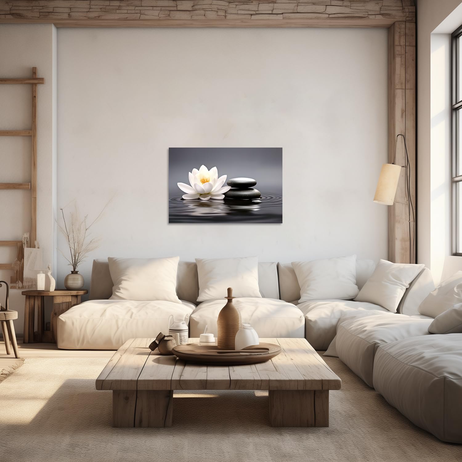 LZIMU Zen Wall Art Lotus Flowers Stones on Water Pictures Canvas Prints Bathroom Decor Spa Artwork for Yoga Meditation Room Spiritual Gifts (Zen-2 - Image 4