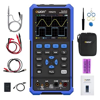 OWON HDS272 2 in 1 Handheld Oscilloscope,70Mhz Bandwidth USB Type C with 3.5 inch LCD Display, 20000 Counts Digital Multimeter, 2CH Digital Oscilloscope