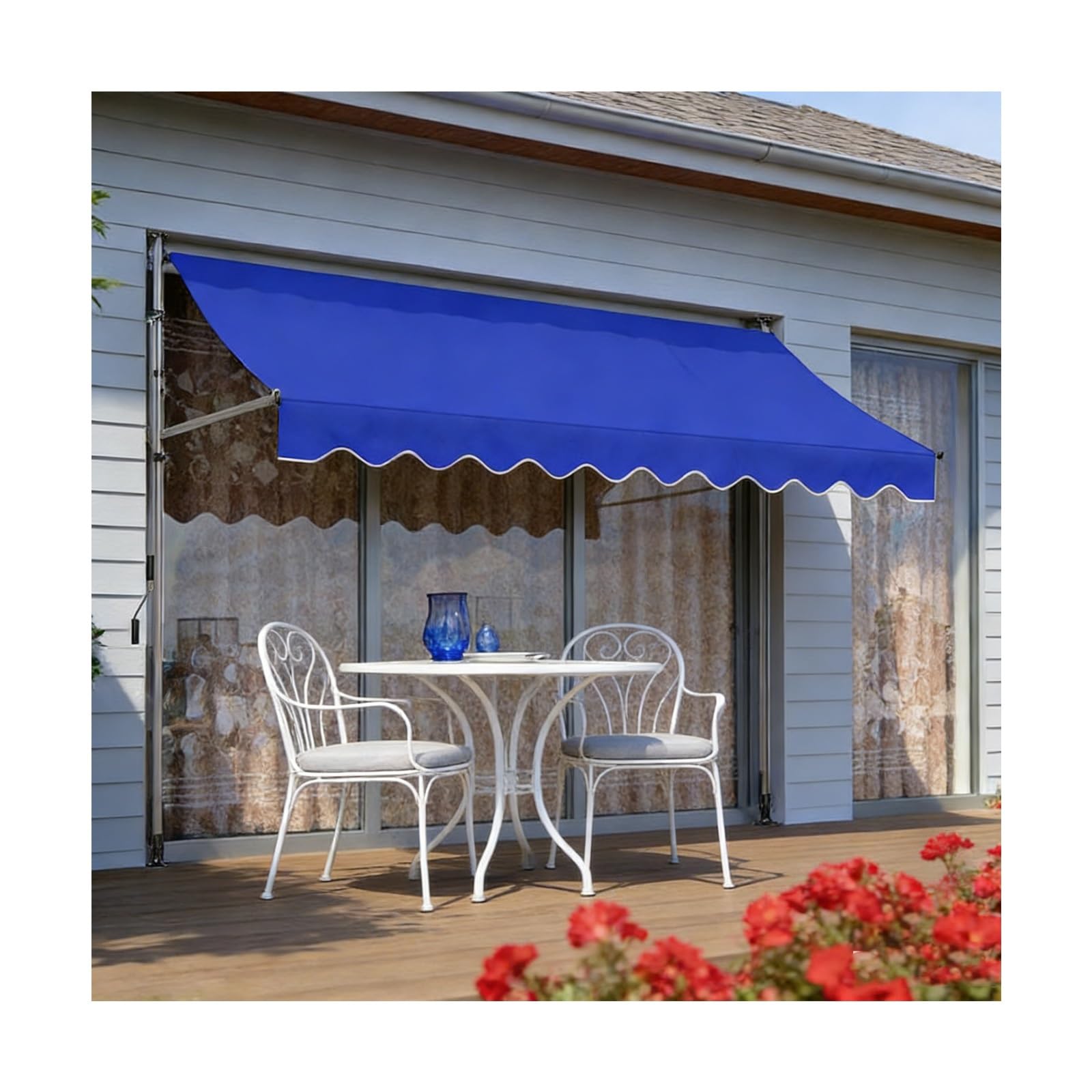 Toldo retráctil manual exterior azul de 2.5m impermeable con protección UV para patio