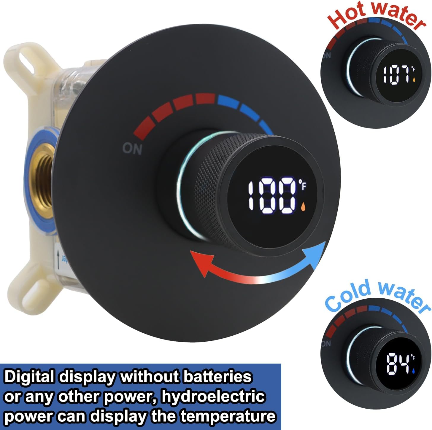 Digital display showing hot and cold water temperatures