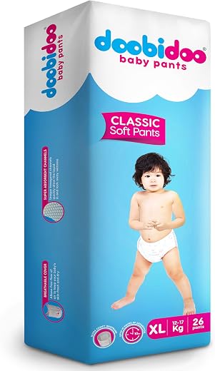 Doobidoo Classic Baby Diaper Pants XL Size (26 Count) | Cushiony Cotton | Diamond Channels | Rash Free | 10 Hours Absorption
