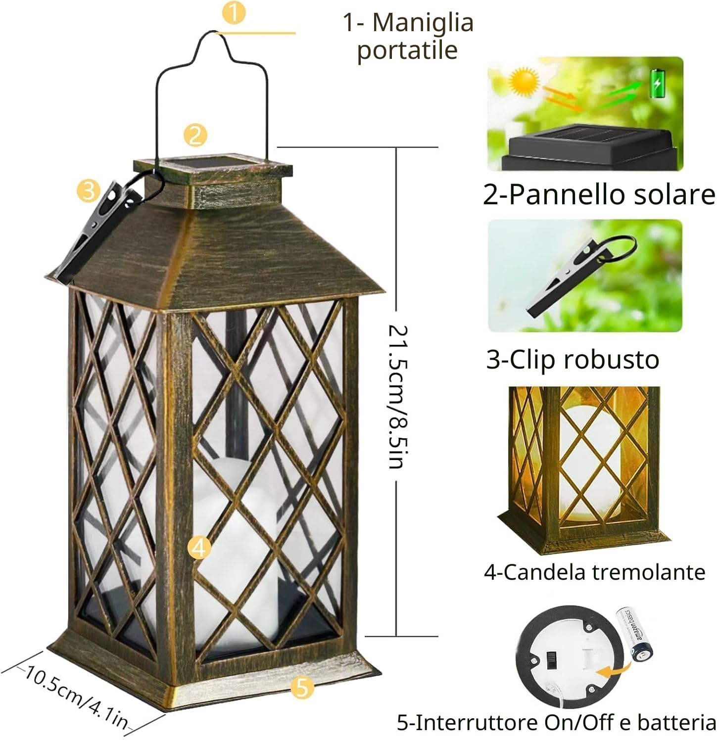 Joycome Lanterne da Esterno 2 Pezzi Lanterna Solare da Giardino con Candele Tremolante, Lampada Solari da Appendere Impermeabile Lampade da Tavolo per Arredo Terrazzo Balconi Decorazioni - Rame