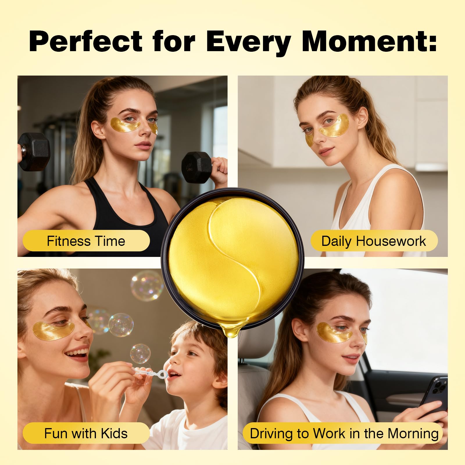 Under Eye Patches 60PCS, 24K Gold Collagen Eye Mask for Puffy Eyes & Dark Circles, Hydrating Eye Pads with Hyaluronic Acid, Vitamin C & Castor Oil, Anti-Aging Under Eye Treatment to Smooth Fine Lines — view 6