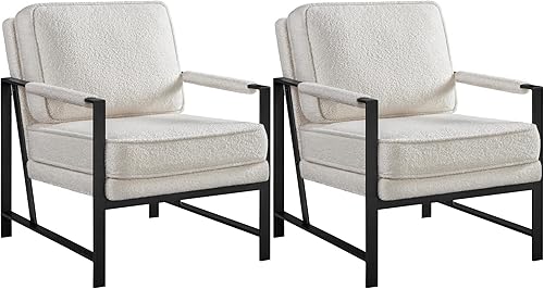 Yaheetech Teddy Boucle - Sillón de tela, silla de ocio retro con acolchado y cojín extrasuave, moderna silla de lectura con marco de metal negro