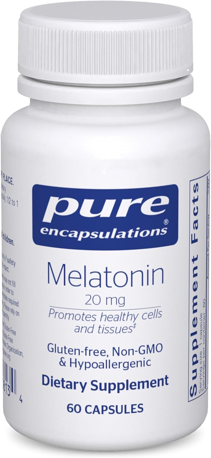 Pure Encapsulations Melatonin 20 mg - Not Intended for Sleep Support - for Immune System & Healthy Cells - 99.5% Purity Melatonin - Gluten Free & Non-GMO - 60 Capsules