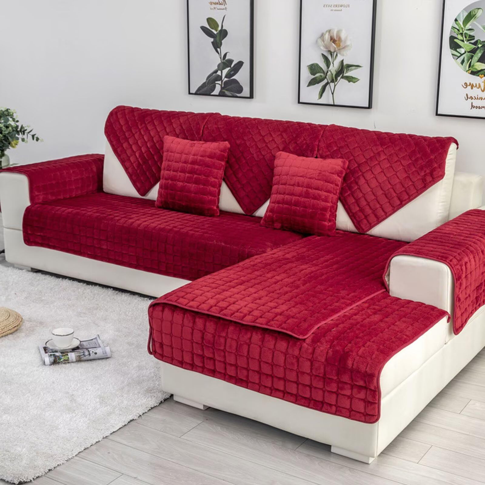 kuchenuten Sofa Überzug, Sofadecken für Sitzfläche, Couch Überzug 1 2 3 4 Sitzer, Sofaschoner rutschfest,Universelle Sofaüberwurf,Ecksofa Sofabezug,Rot,110x110cm