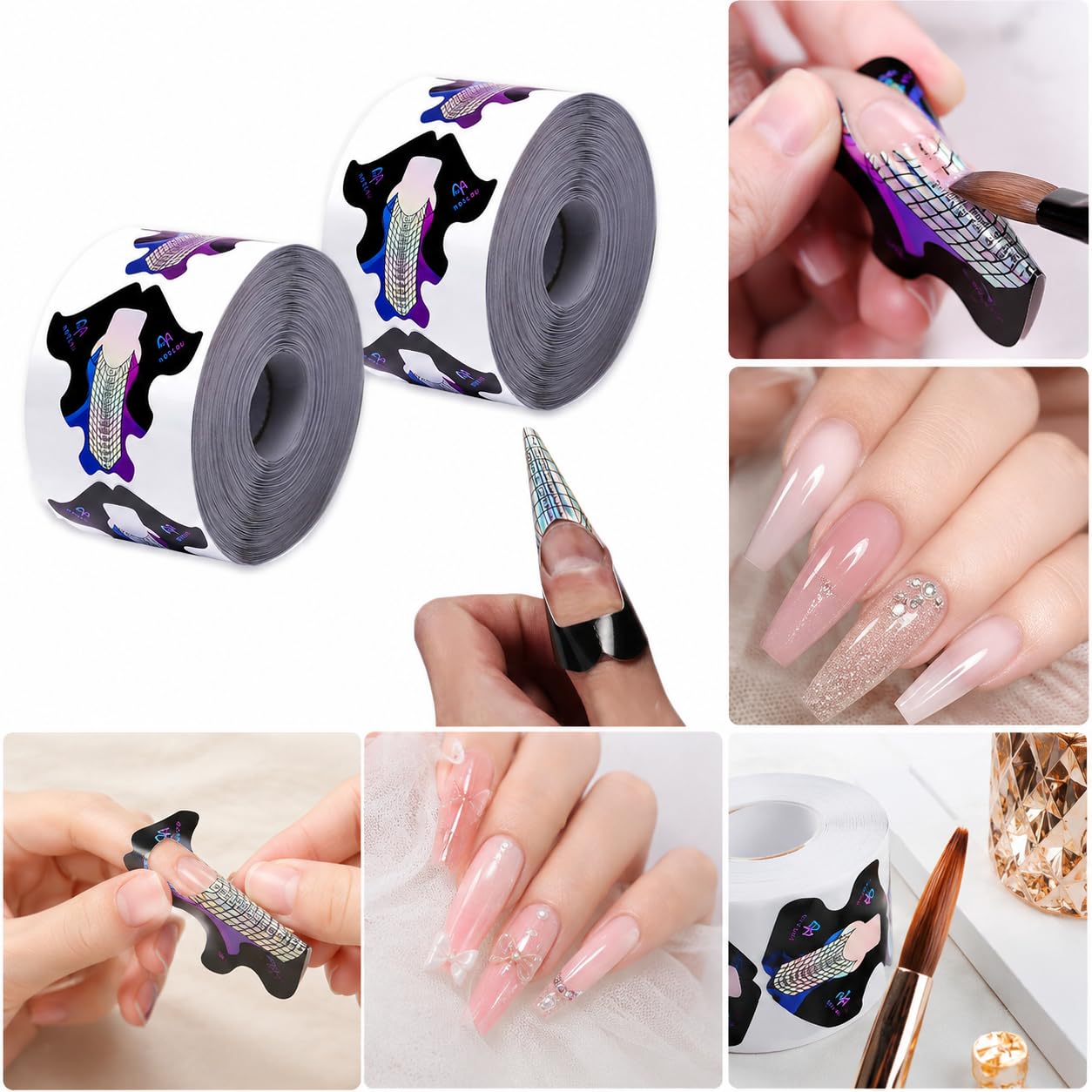 200 Modelli Unghie Autoadesivi per Ricostruzione Unghie, Nail Forms Professionali per Gel e Acrilico, Cartine Unghie con Scala Graduata