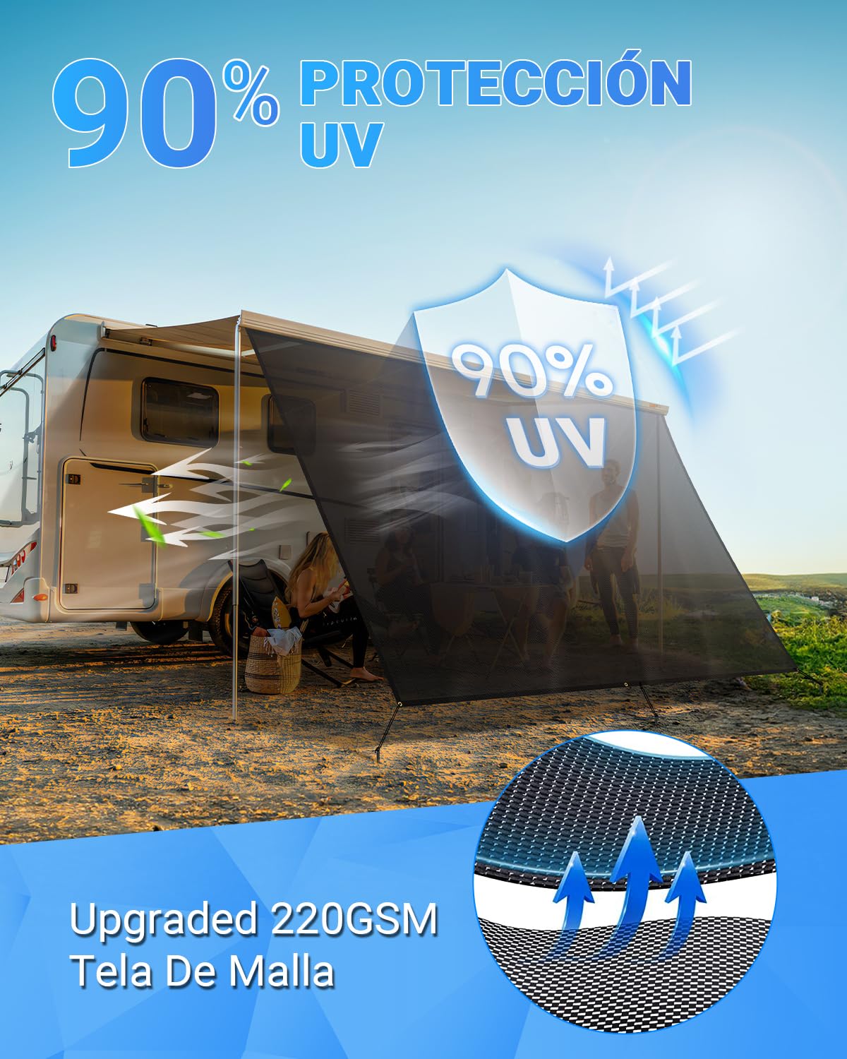 SUPAREE Protección Solar para Autocaravana Toldo Pared Caravana Toldo para Caravana Universal Sun Blocker UV Protection de Privacidad con Kits Completos 3,7 x 2,46m