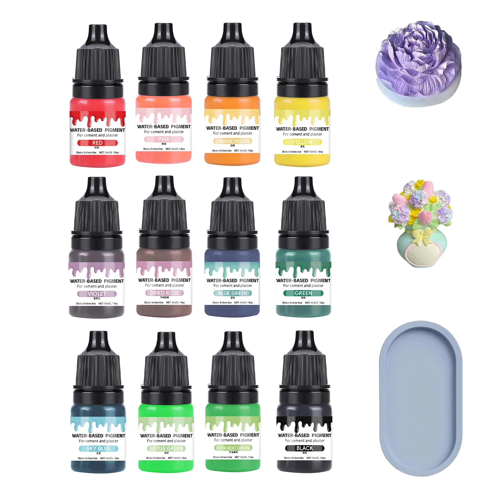 LEMONSTONE 12 sztuk pigmentów do proszku odlewniczego, 5 ml, farba w proszku, wysoko skoncentrowane pigmenty barwiące do modelarstwa, pigment na bazie wody, pigment na bazie wody do farb betonowych