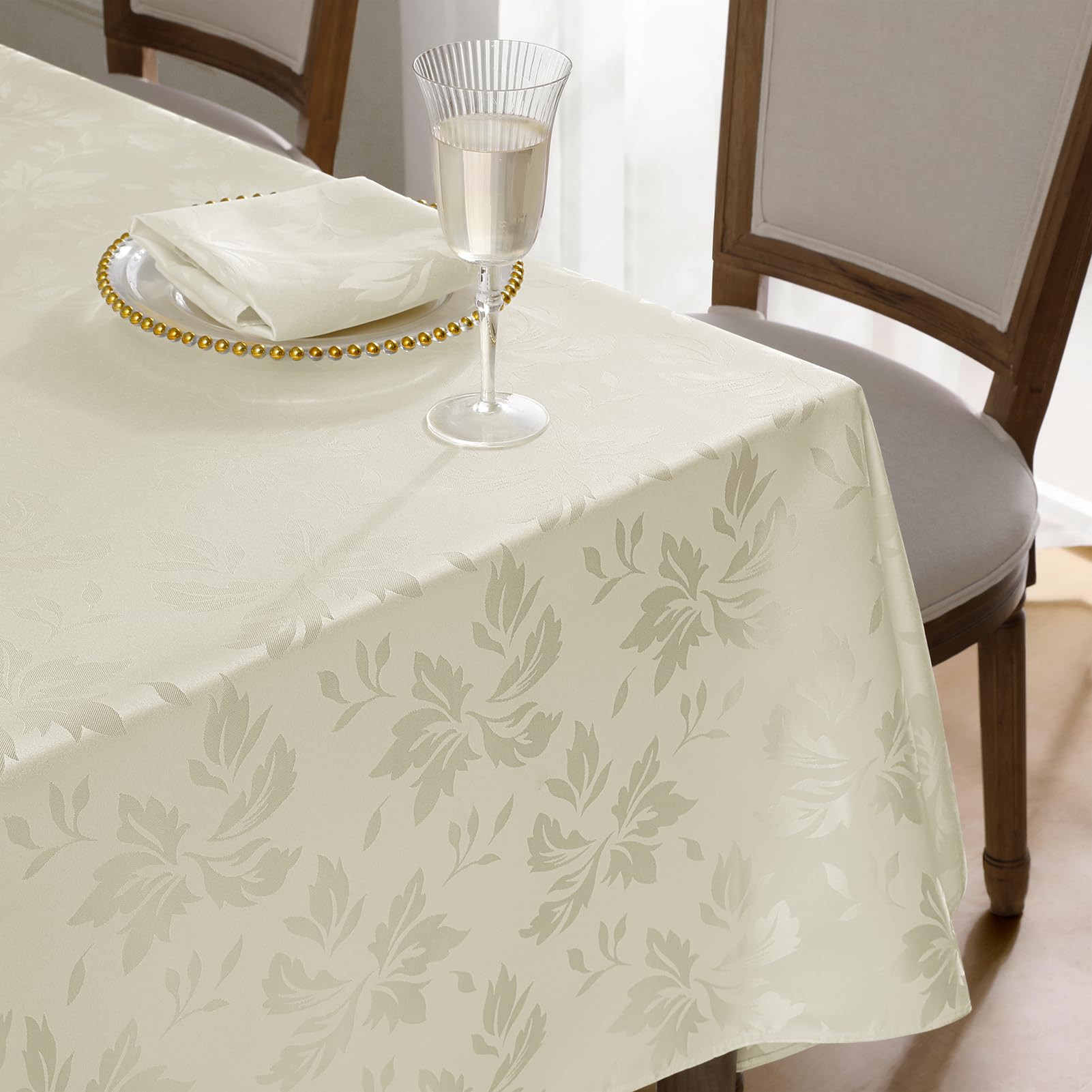 Romanstile Spring Jacquard Rectangle Tablecloth - Outdoor Waterproof Damask Floral Pattern Decorative Table Cloths Heavy Weight Fabric Table Covers