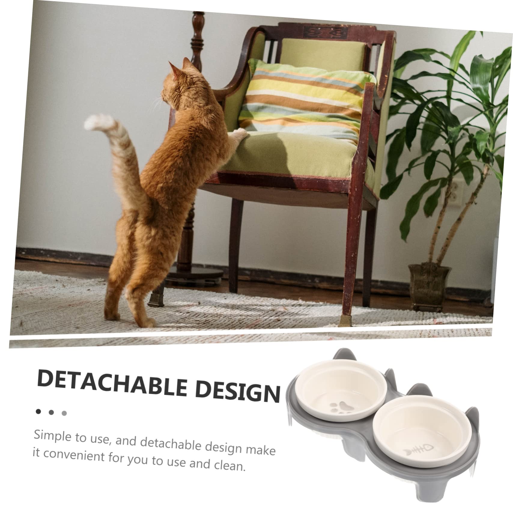 DOITOOL Erhöhter Keramik Katzennapf mit Neigung 2-Schalen Design für Futter und Wasser Abnehmbar für Hund und Katze
