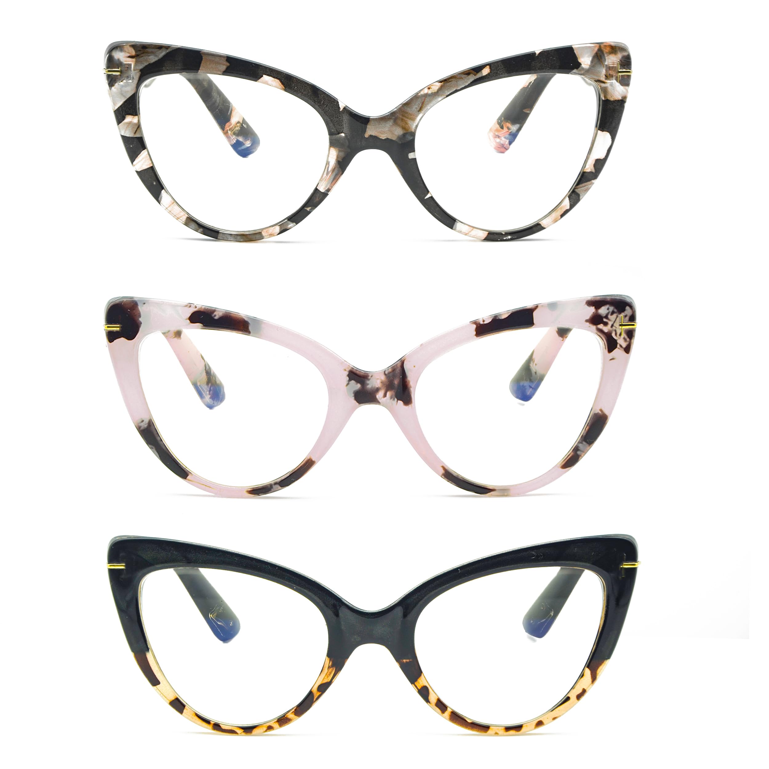 COVESATO Oversized Cat Eye Reading Glasses for Women Fashion Cute Blue Light Blocking Computer Readers(3 Mixed Color,1.00)