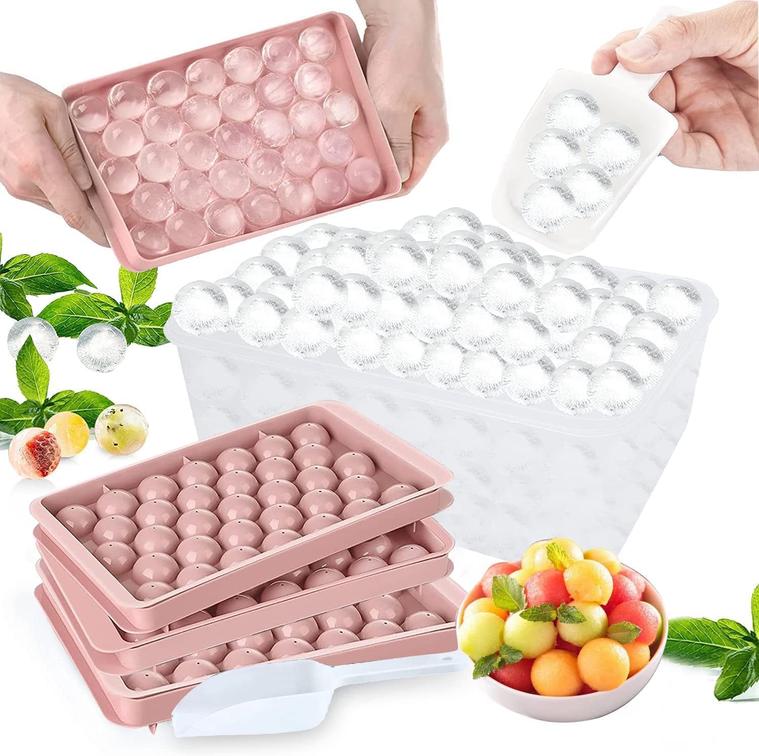Theuwnee® 3 Pieces Round Ice Cube Tray with Ice Container, Ice Ball