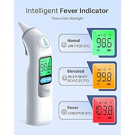 Femometer Family Ear Thermometer, Highly Accurate Ear Thermometer for Kids, Adults and Babies, 30 Memory Recall, 1s Result and 3-Color Fever Alert, with 24 Disposable Probe Covers, White