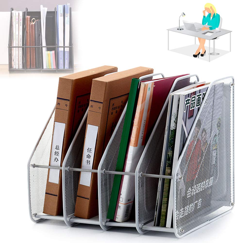 4 Scomparti-Portariviste Impermeabili in Cartone, Archiviazione di Documentazione Classificazione-scatola Porta Oggetti, per Documenti, Divisori per Scuola,Ufficio,Biblioteca,Design Pratico,Argento