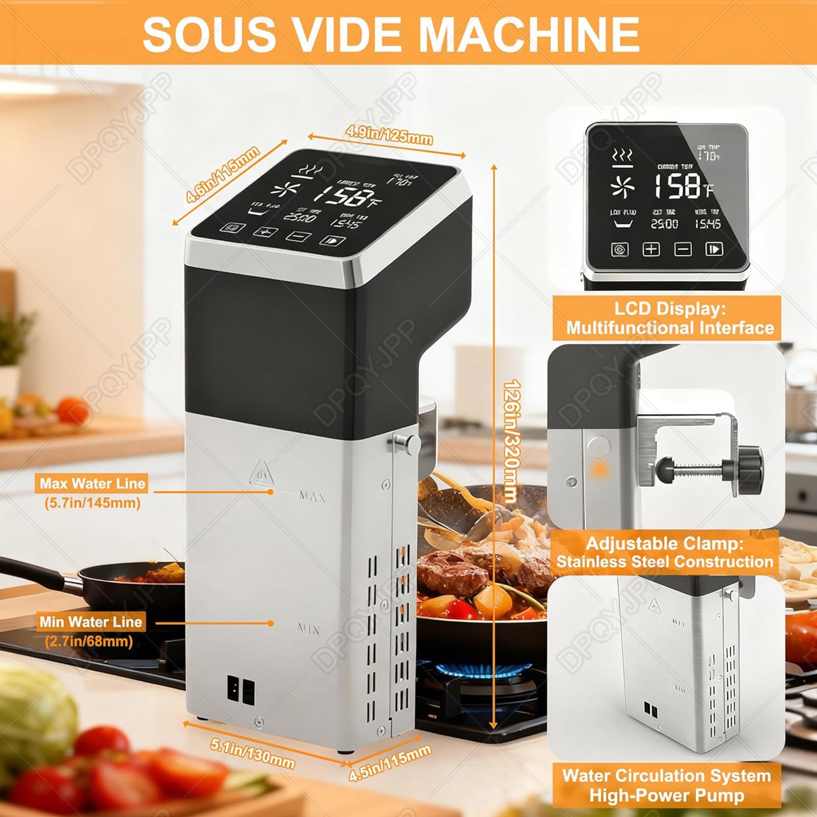 Máquina Sous Vide Profesional Con Pantalla Táctil LCD, Circulador De Inmersión, 1600 W, 70 L, Cocina Impermeable IPX7 Para Uso En Cocinas Restaurantes