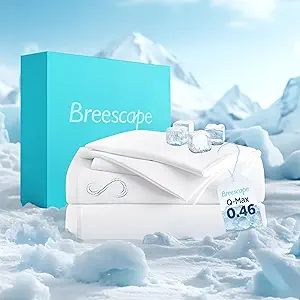 Breescape Cooling Sheet Set King Size - BlendTek™ Dry & Cool Technology for Hot Sleepers and Night Sweats, Q-Max>0.46 Tech, Deep Pocket Up to 18", 360° Elastic Band, Snow White