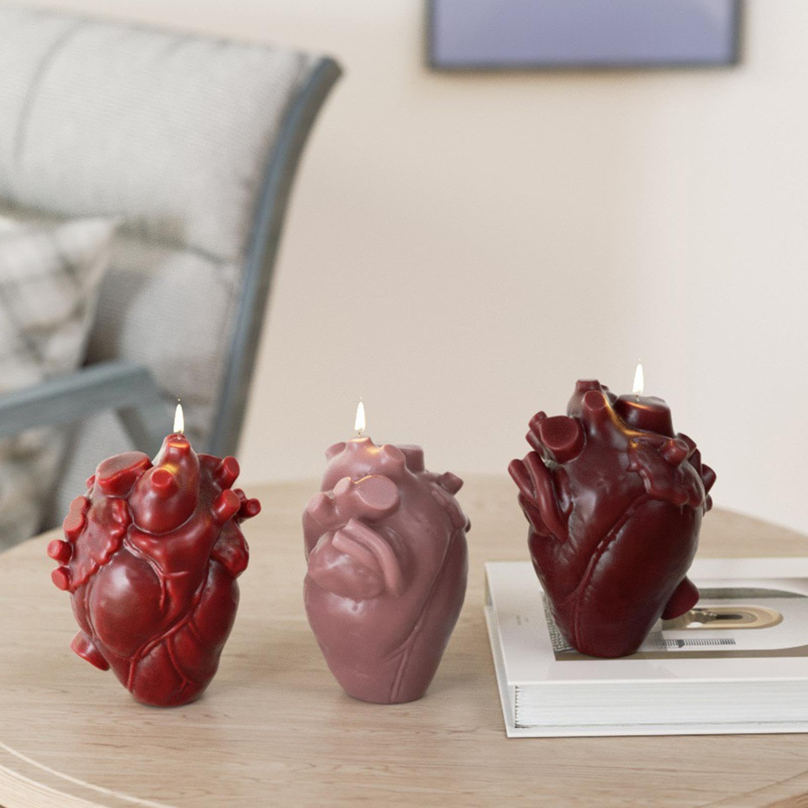 Moules en silicone en forme de cœur d'orgue | Moule en silicone 3D en forme de cœur | Moules en plâtre – Pour la maison, la ferme, les vacances, le plâtre, la résine, l'argile au chocolat